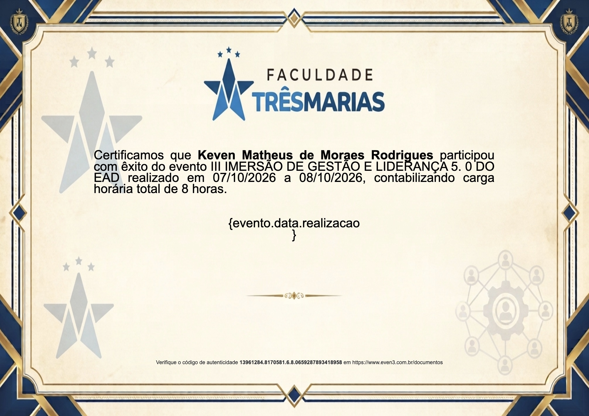 Certificado III Imersão de Gestão e Liderança 5.0 — Faculdade Três Marias