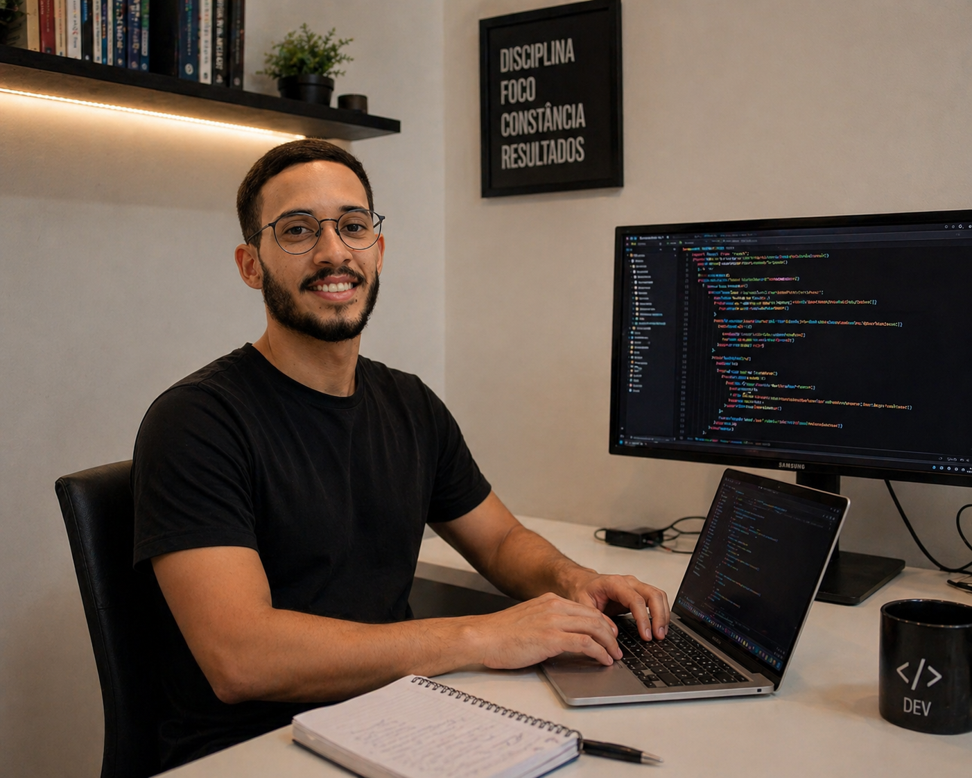 Keven Matheus em seu ambiente de trabalho